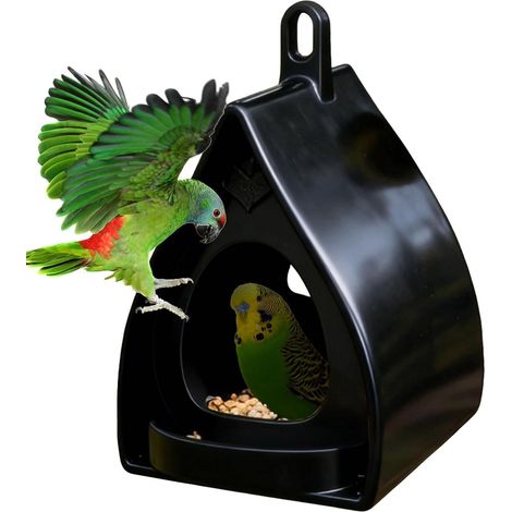 Mangiatoia per uccelli - Distributore di cibo antivento, casetta per l'alimentazione con contenitore per cereali sicuro, design protettivo, copertura resistente alle intemperie, attrae la fauna selvat (1/4)
