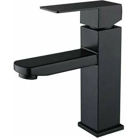 Grifo mezclador para lavabo de acero inoxidable 304 negro, grifo para lavabo ajustable con agua caliente y fría. (1/5)