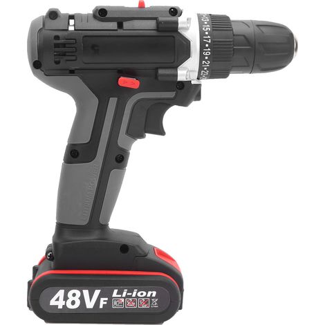 Dual-speed impact drill, electric drill, lithium battery drill, cordless drill, household electric screwdriver, AC100-240V (one battery and one charger) (shipped with battery), European standard. (1/5)