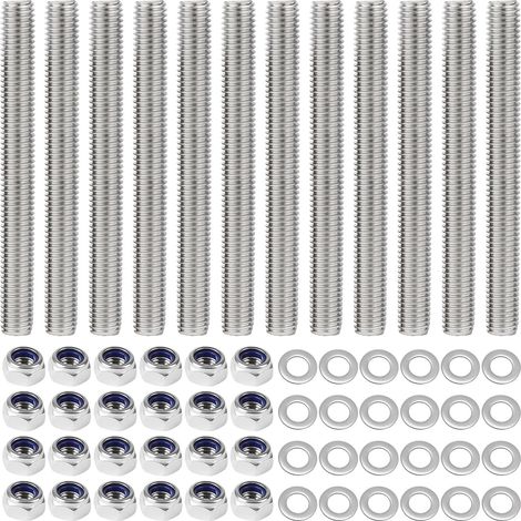 12 Pcs Tige Filetée M8, Tiges Filetées M8 x 100mm en Acier Inoxydable 304 avec 24 Écrou Hexagonal et 24 Rondelles pour Secteur de la Construction (1/5)