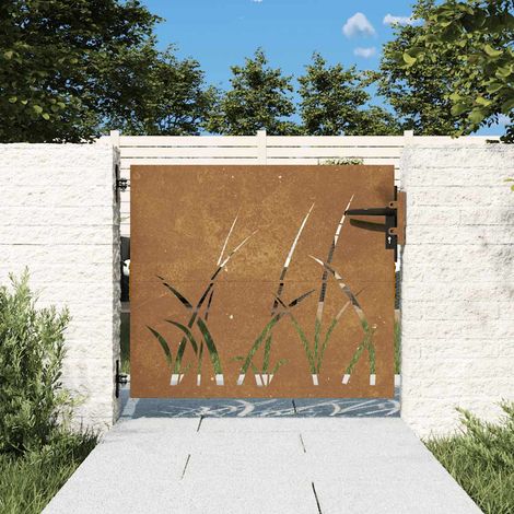 vidaXL Cancello da giardino 85x75 cm in acciaio Corten con design erba