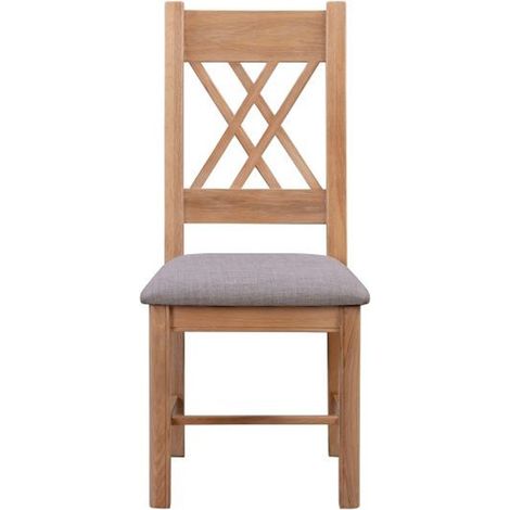 Bologna Painted Pair of Washed Oak Dining Chairs - Grey Fabric Seat - D48 x W66 x H109 cm