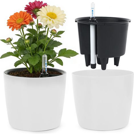 Pot de Fleur Auto-Arrosant 18 cm - Cache Pot Plante Intérieur et Extérieur en Plastique Robuste - Jardinière Respirante pour Pothos, Herbes et Orchidées - Design Anti-Corrosion Blanc (1/5)