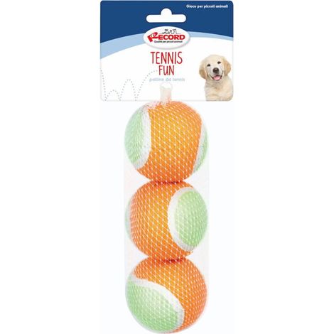Ensemble de tennis jaune et bleu avec 3 balles de tennis, 6,4 cm de diamètre, adapté aux chiens. (1/2)