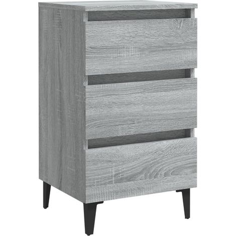 Mesita de noche 3 cajones con patas de metal 40 x 35 x 69 cm madera contrachapada gris DEC033257