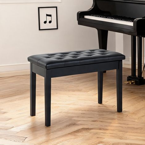 Pouf coloris noir en gummiholz similicuir 76 x 36 x 50 cm (1/5)