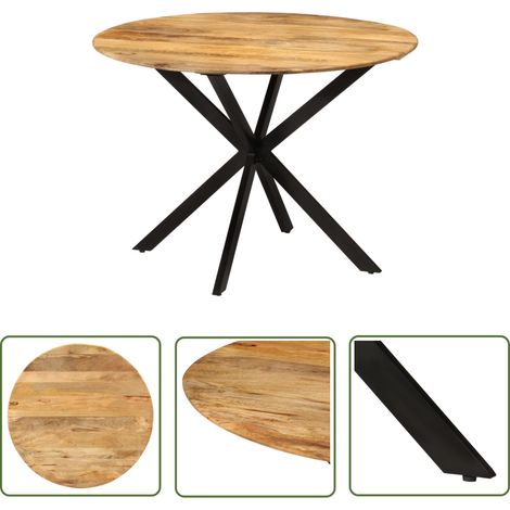 The Living Store Table à dîner Ø110x78 cm Bois de manguier massif et acier - Table À Manger - Table Ronde - Bois Massif - Manguier - Design Moderne (1/5)