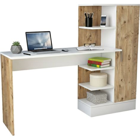 Dmora - Scrivania Ancha, Scrittoio multiuso, Tavolo per ufficio porta PC, Piano di lavoro, 152x40h120 cm, Quercia e Bianco, con imballo rinforzato, con imballo rinforzato