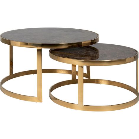 Tables gigognes Conrad lot de 2 Conrad - Noir marbré sur piètement doré