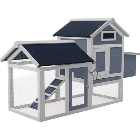 Wiltec Hühnerstall 1520 x 520 x 920 mm grau weiß mit Freilauf und Nistkasten aus Tannenholz, Hühnerhaus mit Unterschlupf, Gitter und Kotwanne verzinkt (1/5)