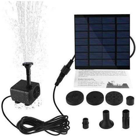 Pompe solaire pour fontaine, pompe à eau avec panneau solaire monocristallin 1,2 W pour bassin de jardin, bassin de poisson, petit bassin, Noir,12x12x4cm (1/5)