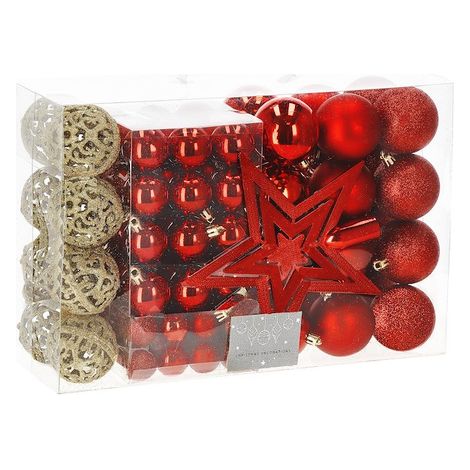 Palle di Natale 100 pezzi. Ornamenti natalizi set 6/4/3 cm rossi.