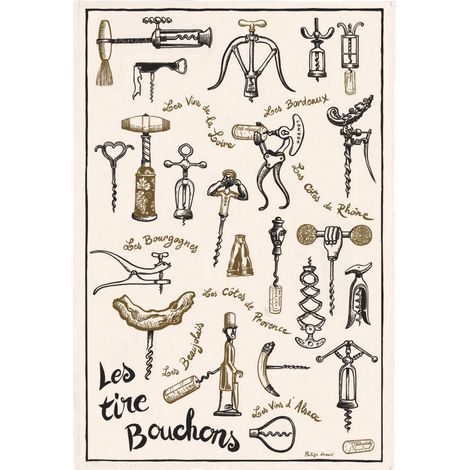 Torchon de Cuisine Imprimé Motif Tire-Bouchons en Coton Absorbant Écru 48 x 72 cm - PANGIVO