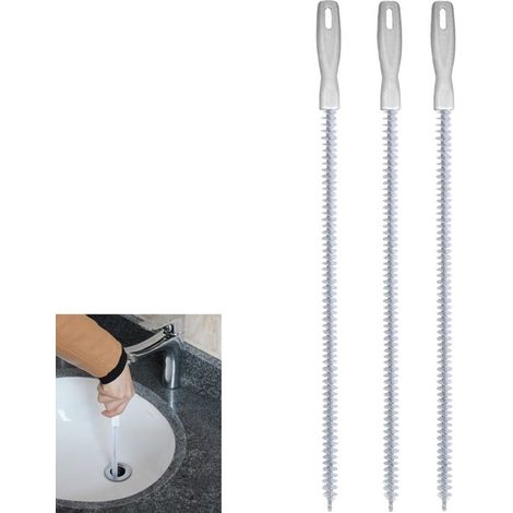 Juego de 3 piezas: Desatascador de pelo, desatascador de tuberías, limpiador de desagües de fregaderos cepillo desatascador flexible pelo, 45 cm) (1/5)
