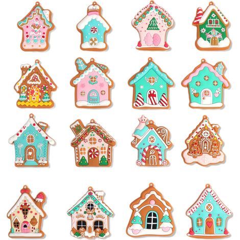 Ej.Life 16 Stück Weihnachts-Neuhaus-Anhänger, Ornamente, Schneeflocken, DIY, Weihnachtszubehör, Szenen-Party-Dekoration, Dekorationen (Zuhause) (1/5)