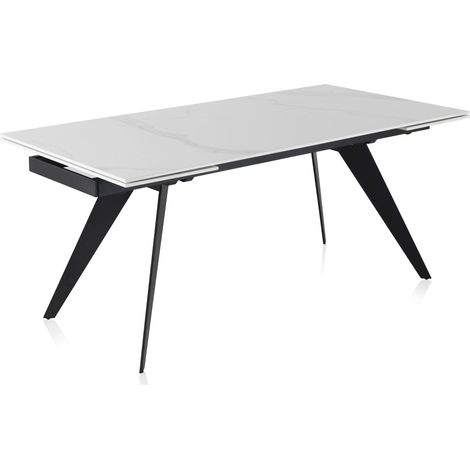 Table extensible blanche céramique imitation marbre pieds métal noir - blanc marbré et noir mat (1/5)