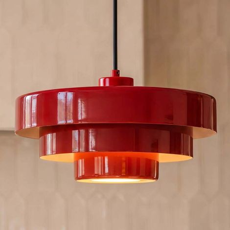 [GEBRAUCHT] B-Ware Lindby Hängeleuchte Pendelleuchte Lampe rot Metall E27 Durchmesser 35cm (1/2)