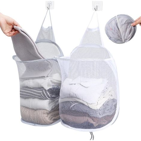 2pcs (30x40cm) Panier à Linge Pliable Suspendu,Popup Laundry Basket, Panière à Linge Sale Mural En Engrener Avec Poignée Pour Maison, Hôtel, Voyage, Chambre à Coucher, Salle De Bain (1/5)
