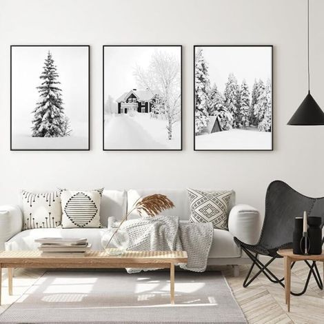 20 x 30 cm Décoration artistique moderne de paysage de neige, cerf de Noël en hiver, lot de posters muraux pour salon, décoration de Noël sans cadre (1/4)