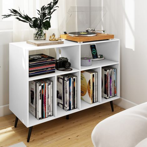 Support pour Platine Vinyle avec Station de Charge Support pour Tourne-disque avec Étagères de Rangement Table de Rangement Blanc (1/3)