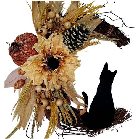 Mondkatzen-Kranz für Halloween, Türdekoration, Zweige, Kätzchen, Kunstblumen, Mondkatzen-Kranz - A11 (1/5)