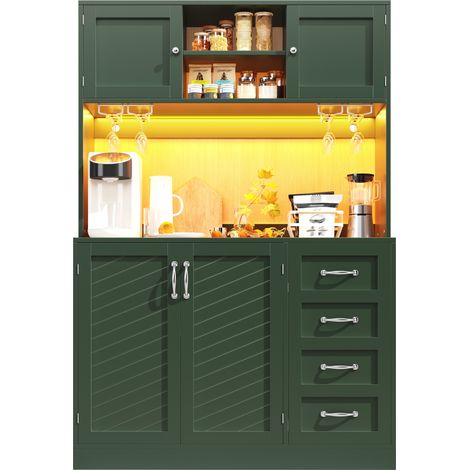 CHICFURN Aparador de cocina 120x40x188 cm de MDF verde y metal con LED, 4 puertas y 2 cajones (1/5)