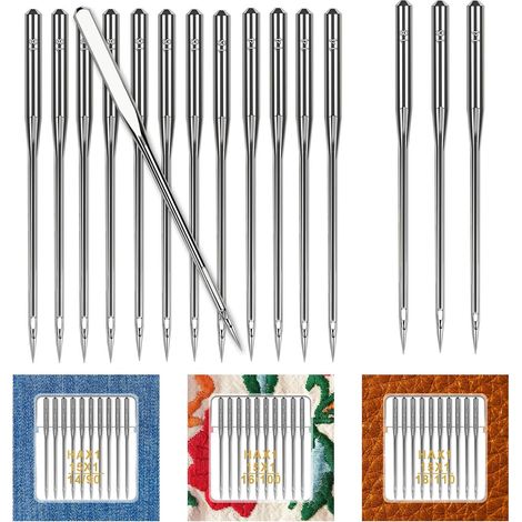 Lot de 60 aiguilles robustes pour machine à coudre - Taille universelle 90/14 100/16 110/18 - Pour cuir, jeans, toile, tissu épais - Manteau d'automne (1/5)