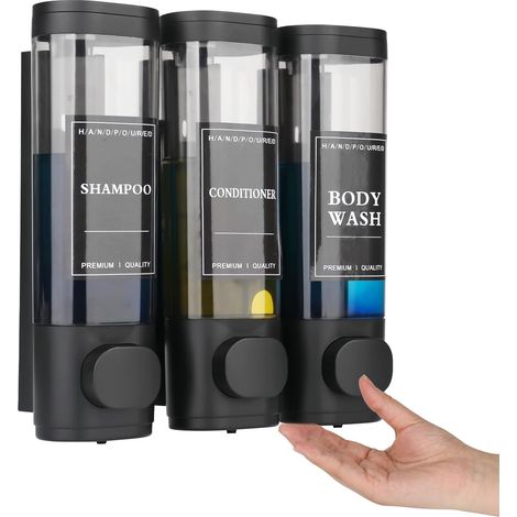 Set di 3 dispenser di sapone da parete - 300 ml - Detersivo per piatti - Sapone per lavandino - Bagnoschiuma - Shampoo (1/5)