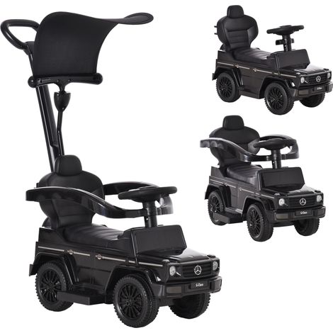 Voiture électrique pour enfants, entièrement équipée, 12-36 mois, avec klaxon, repose-pieds, barres de sécurité et pare-soleil, noire