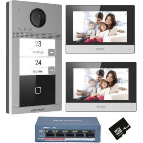 HIKVISION KIT IP bifamiliare doppia postazione interna 2MP - DS-KIS604-S/BI-FAMILY