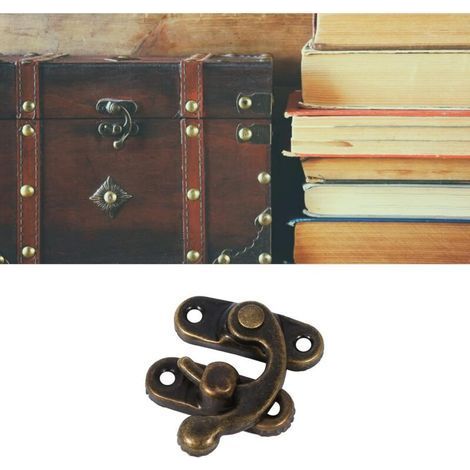 Lot de 12 fermoirs à crochet antiques gauche/droite avec loquet à vis pour la décoration de sacs, boîtes à bijoux et autres objets en bois. (1/4)