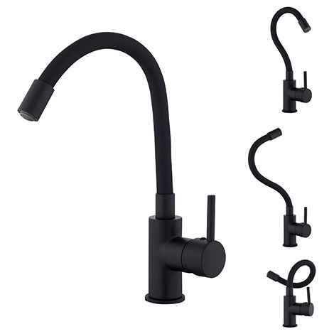 Edouard Rousseau – Mitigeur de lavabo noir à bec flexible – Mécanisme céramique Ø 35mm – Aérateur invisible – Vidage clic-clac ABS NF – Hauteur 270mm (1/4)