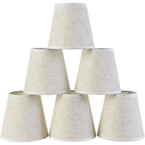 Abat-jour pour lustre, lot de 6, à clipser sur l'ampoule, petite taille 3,54 x 5,51 x 5,11 pouces, en tissu coton et lin, couleur blanc crème.