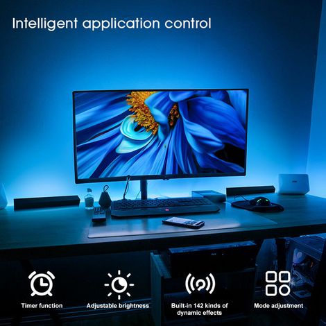 Barres lumineuses RGB synchronisées avec la musique, éclairage d'ambiance TV, couleurs changeantes, avec télécommande pour jeux vidéo, films, PC et décoration de chambre. (1/5)