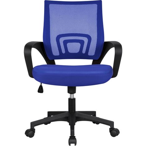 Yaheetech Sedia da Ufficio per Scrivania Ergonomica Reclinabile Girevole Altezza Regolabile con Rotelle Direzionale e Braccioli in Rete Traspirante Blu
