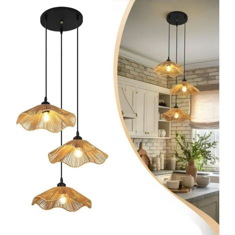 Suspension LED rétro, lumière chaude, plafonnier encastré moderne, applique murale en rotin, idéale pour les chambres et les salles à manger. (1/5)
