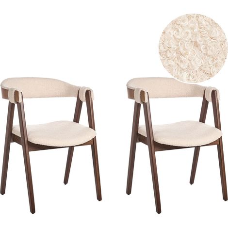 Set di 2 sedie da pranzo in stile retrò Seduta imbottita Boucle Legno chiaro e Maroa beige