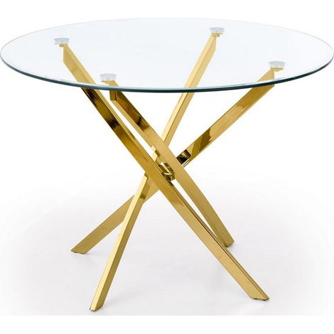 Table 100cm avec plateau en verre et pied doré Clara (1/5)