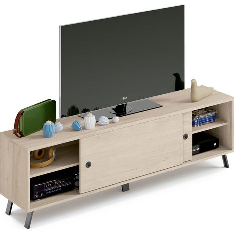 Meuble TV 2 portes coloris effet bois - Hauteur 52 x Longueur 160 x Profondeur 40 cm -PEGANE-
