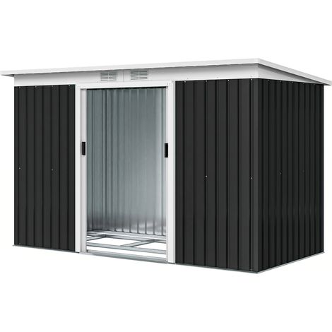 Caseta de jardín Outside 280x130x172 cm gris oscuro con puertas correderas, base y ventilaciones
