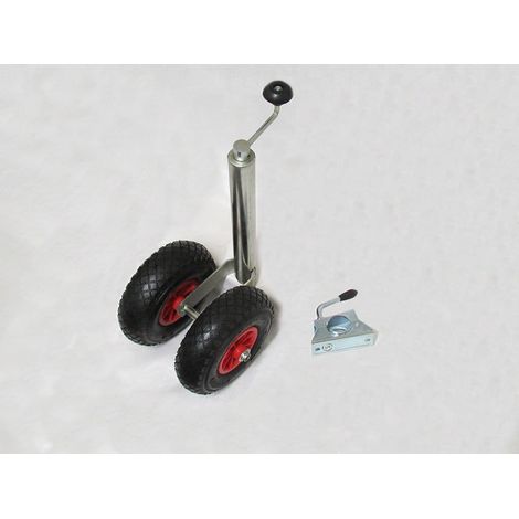 Double Jockey Wheel with Pneumatic Tyres & Clamp 48MM (Rubber Wheel Caravan Trailer Guide)