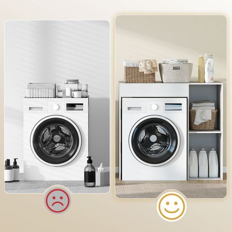Schrank über der Waschmaschine, Badezimmer-Organizer über der Toilette mit offenen Ablagefächern, weiß. (1/5)