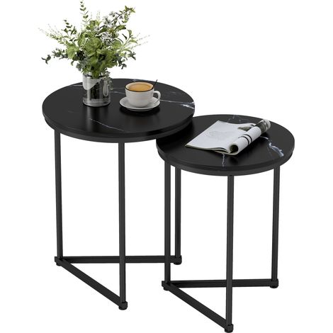 Set of Two MarbleEffect Nest of Tables Black Marble Effect (1/5)