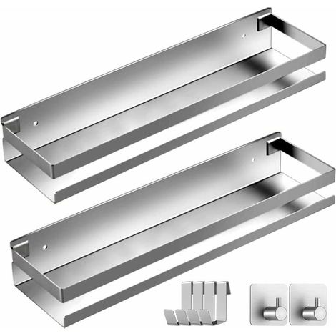 royaluxe - Lot de 2 Serviteurs De Douche, 30CM Etagère Douche, Acier Inoxydable Serviteur de Douche Sans Perçage Noir, Paniers Rangement D'organisateur de Douche Mural pour Salle de Bain/Cuisine (1/5)