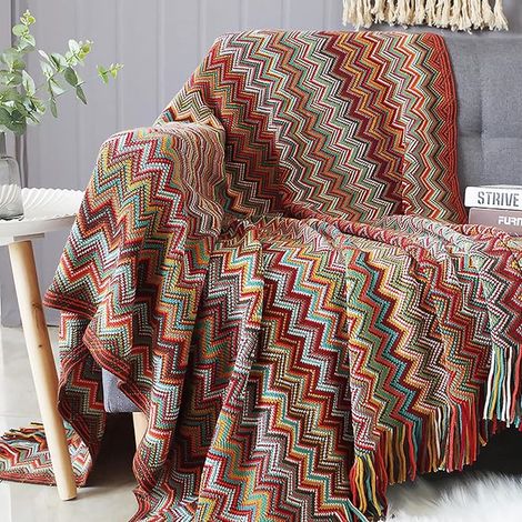 Knitted Blanket Tassel Bed Throws Bohemian Warm Plaid Rug Soft Blanket Sofa Throw Decorative Bedspread 130 x 230 cm (1/2)