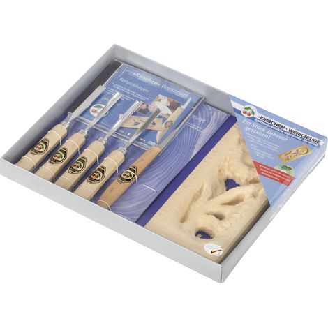Kirschen Schnitzsatz 7-tlg für Anfänger Kerbschnitzbeitel Rohlinge DVD Messer