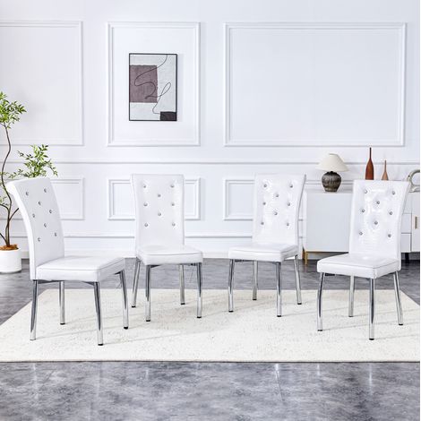 Silla de comedor de metal y PVC blanca, diseño efecto piel de cocodrilo con detalle de cristal (1/5)