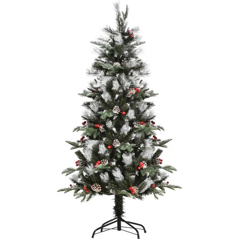 HOMCOM árbol de Navidad artificial 150 cm con 440 ramas piñas y bayas hojas de plástico PE base de soporte plegable metálica para interiores verde (1/5)