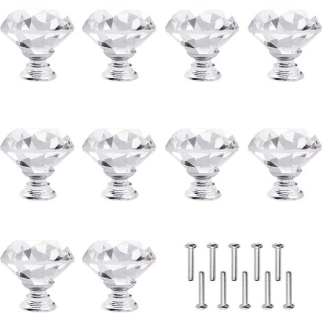 PEAK-EU Lot de 10 boutons de meubles en cristal, poignées de porte en alliage de zinc et verre cristal, 30 mm