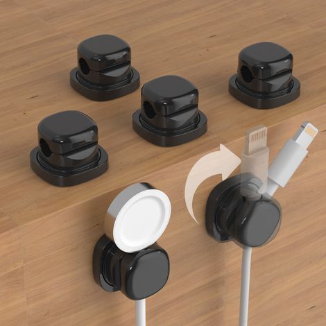 Set mit 6 drehbaren Kabelorganisatoren, inklusive Federklemmen für Handy-Ladekabel, zum Organisieren und Aufräumen von Datenkabeln auf Ihrem Schreibtisch.